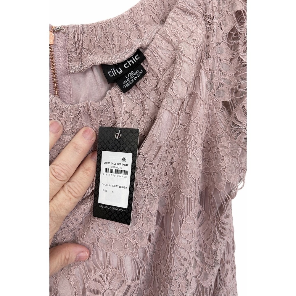 NWT Womens L 20W Blush Lace Mini Dress Off Shoulder Romantic Wedding Guest - Picture 4 of 13